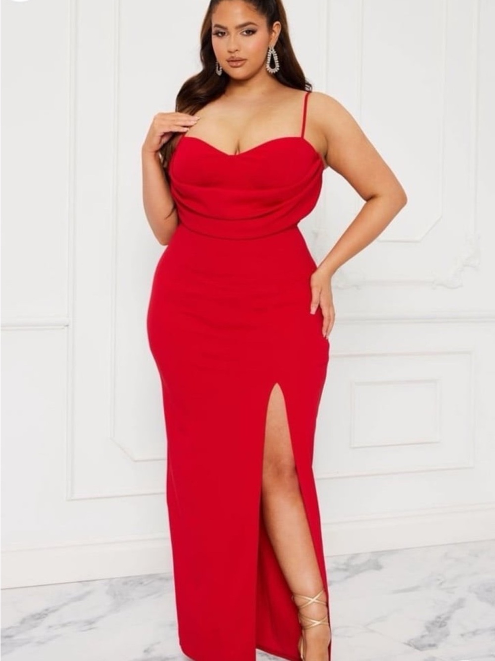 Red Spaghetti-Strap Maxi Dress with Side Slit